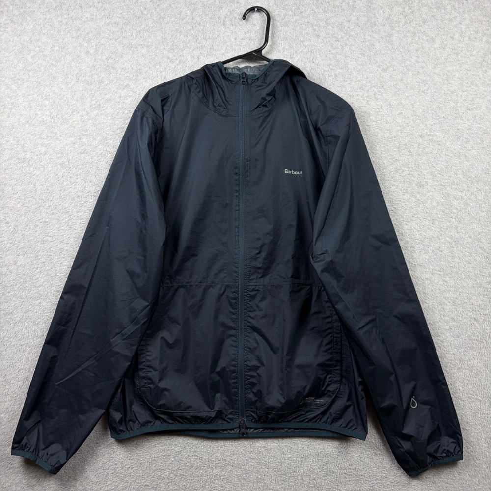 Barbour Grizedale Jacket Mens Medium Navy Waterproof Hooded Rain Packable Zip